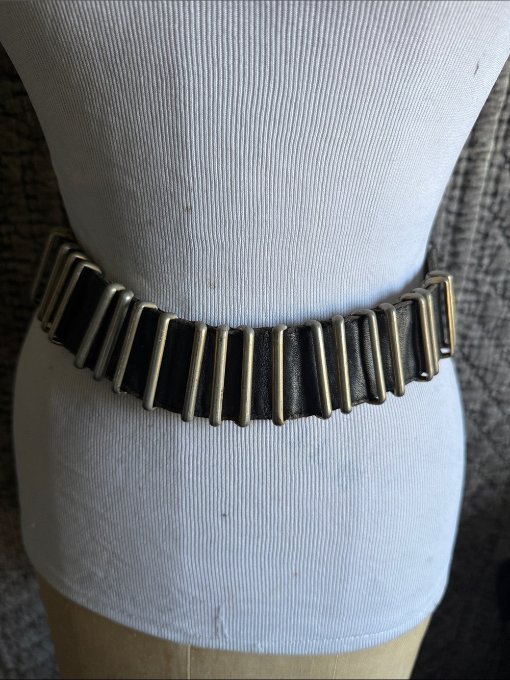 Black Elastic Waist Belt with Gold-Tone Bar Accents